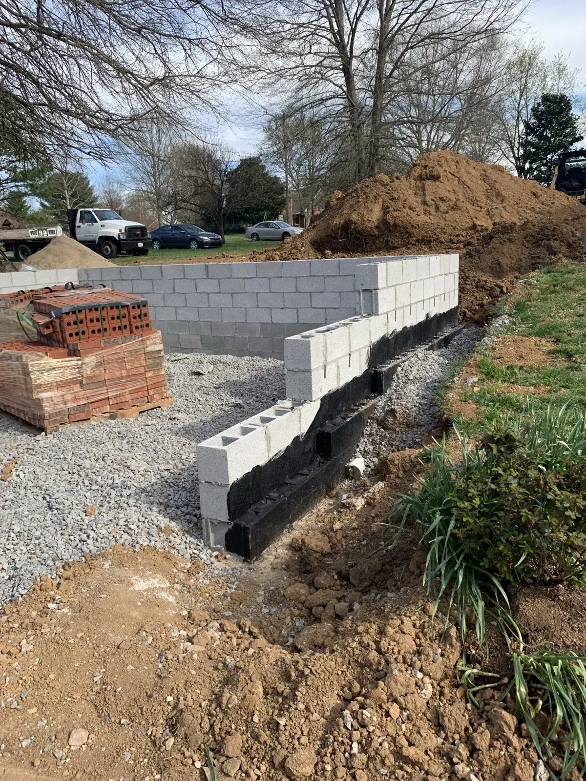 Outdoor concrete block wall