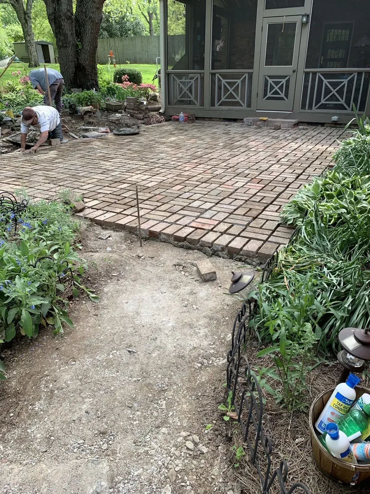 Brick patio flooring laid in a clean pattern