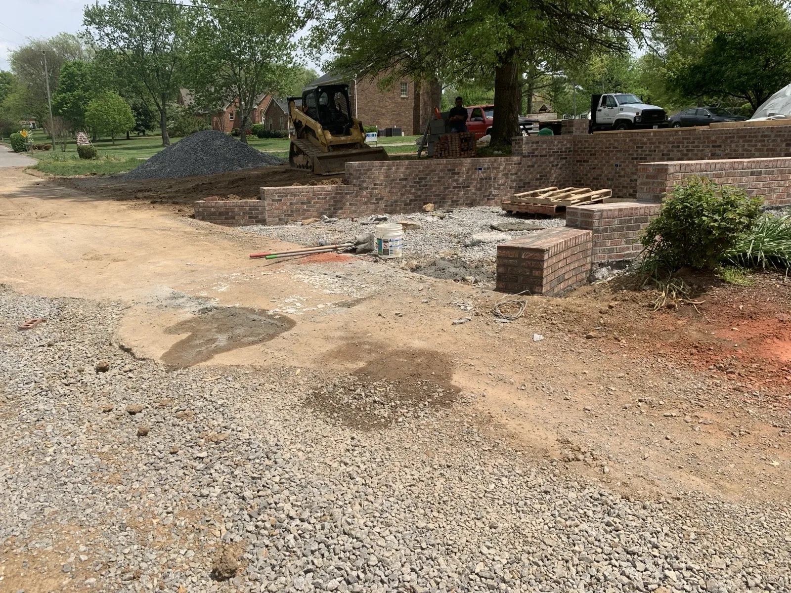 Finished brick retaining wall